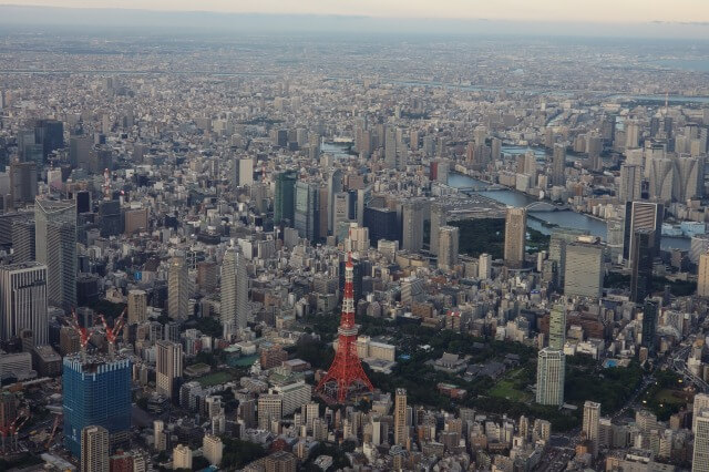 飛行機内から撮った東京タワーの写真