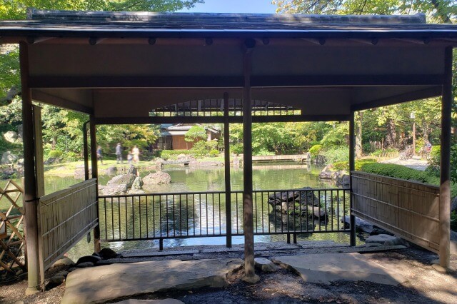 靖国神社の神池庭園｜池には錦鯉が泳ぐ優雅な回遊式庭園