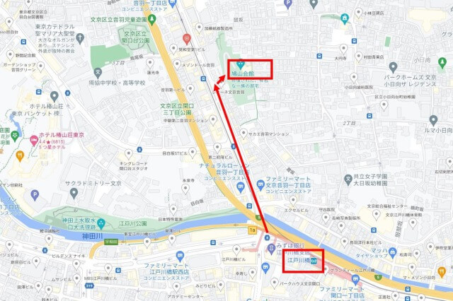 鳩山会館へのアクセス(行き方)｜江戸川橋駅から行く場合