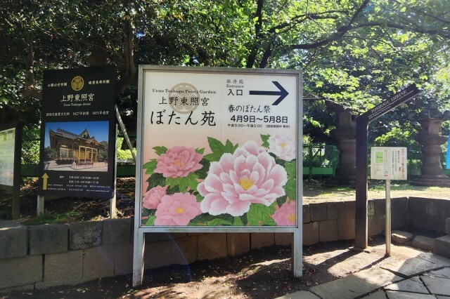 上野東照宮のぼたん苑の場所は？